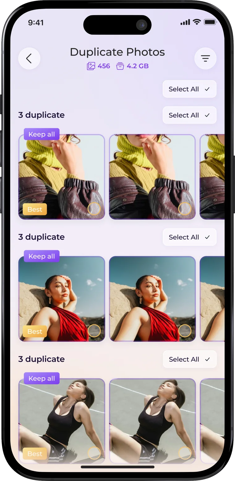 Duplicate photos grouped